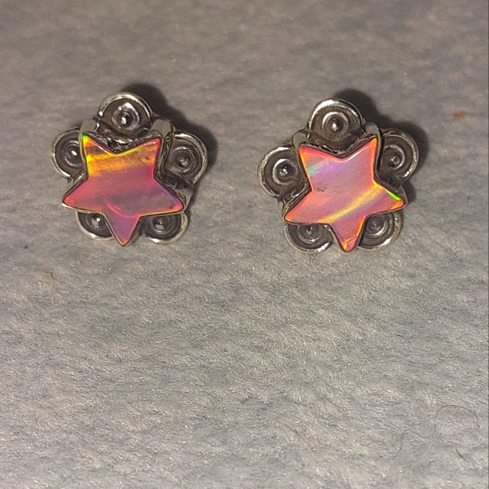 Aurora Opal Star Shaped Stud Earrings Sterling Silver